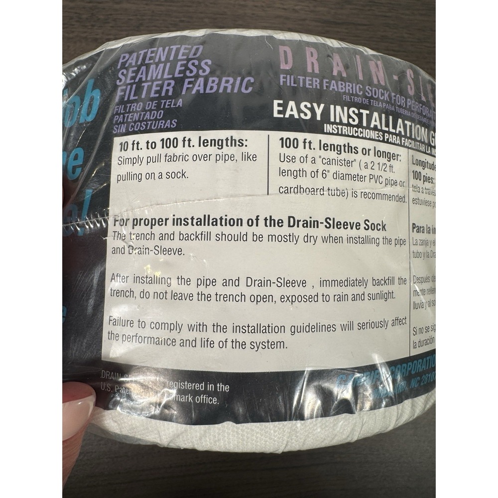 Drain sleeve filter fabric sock for perforated drain pipe.  prevents clogging - Picture 6 of 8